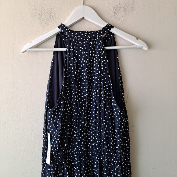 NWT THML Maddox Dress Polka Dot Embroidered Sleeveless Maxi Navy Womens Size XLP - Picture 8 of 12